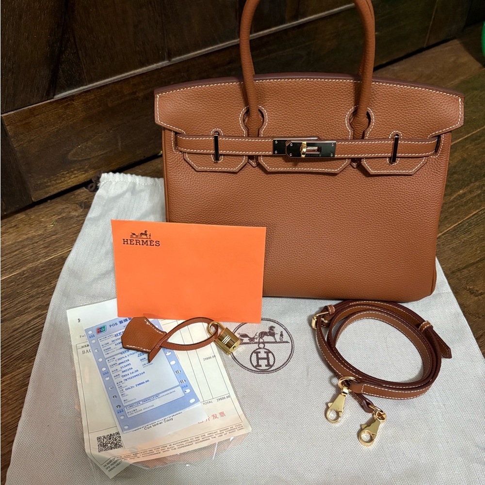 Brown Togo Leather top handle Bag